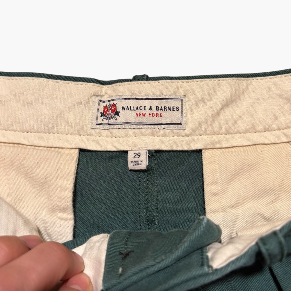 Wallace & Barnes Mens 29 Pleated Chino Pants Forest Green Vintage Style Cotton - Picture 3 of 5